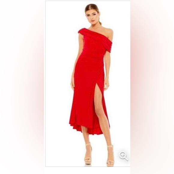 Mac Duggal Dresses & Skirts - Ieena for Mac Douggal Wm's Red Ruched Off The Shoulder MIDI Dress 8 # MD003